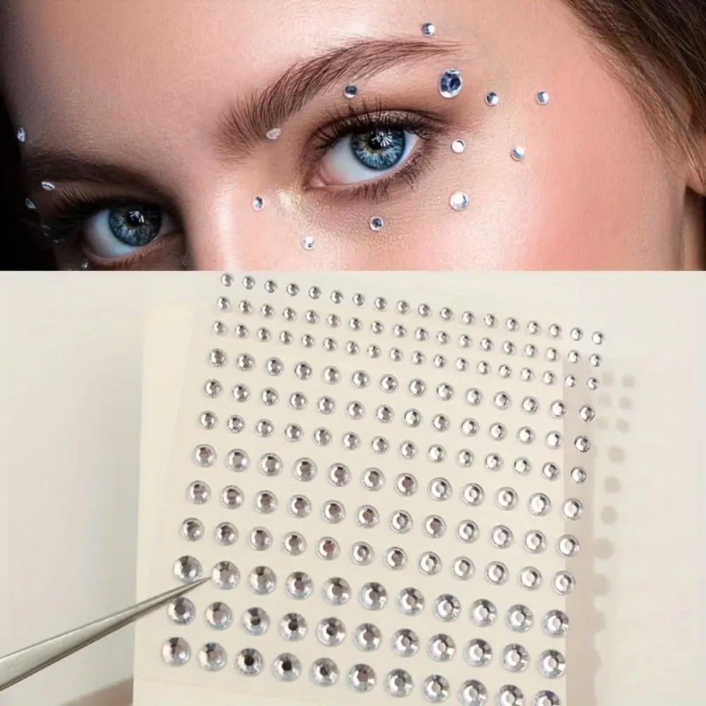Rhinestone Nail Gem - 165pcs Self-Adhesive Rhinestone Stickers, White Round