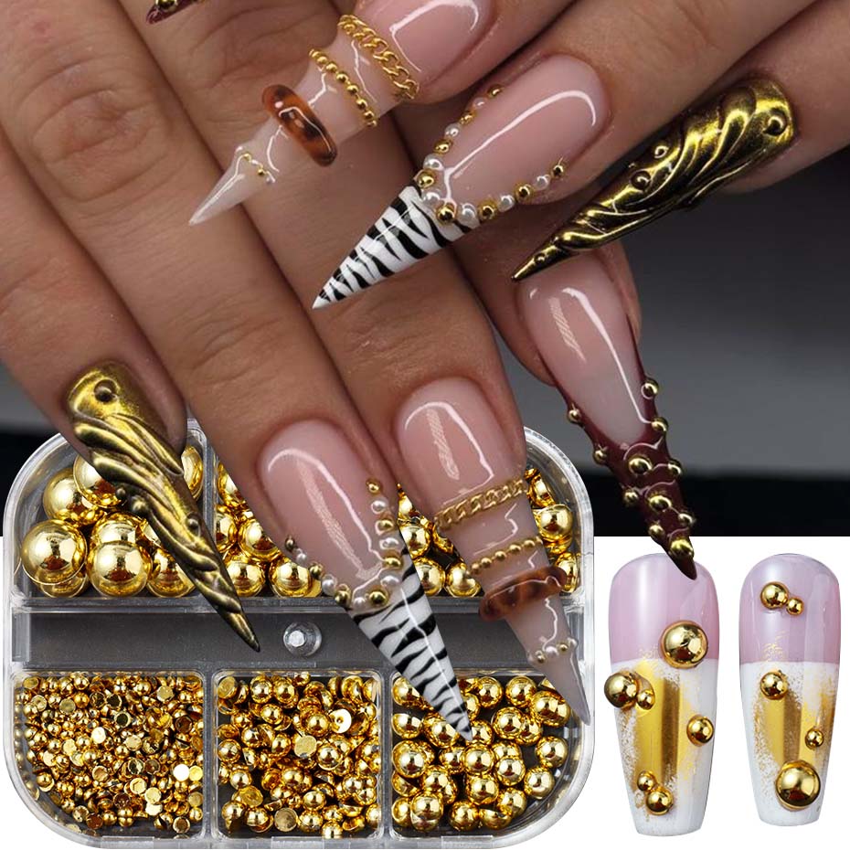 Nail Art Full Design - 6 Grids Mixed Size Golden Silvery
