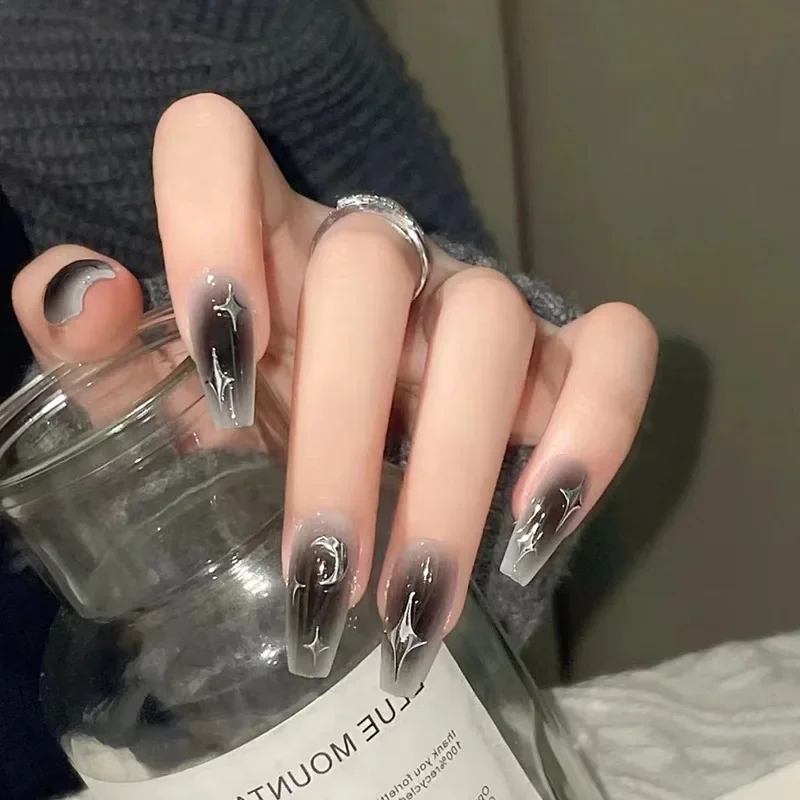 Nail Art Full Design - 24Pcs/Set Dark Spice Wearable Black Press