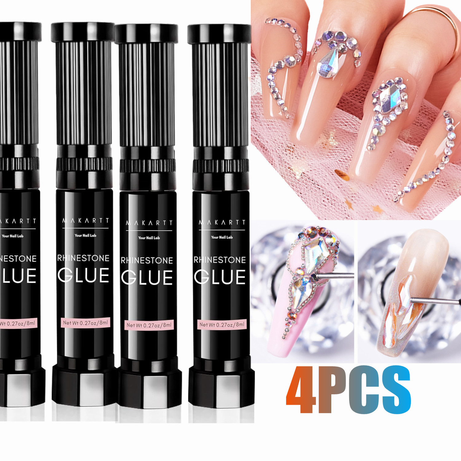 Rhinestone Nail Gem - 4Pcs Makartt Nail Rhinestone Glue for