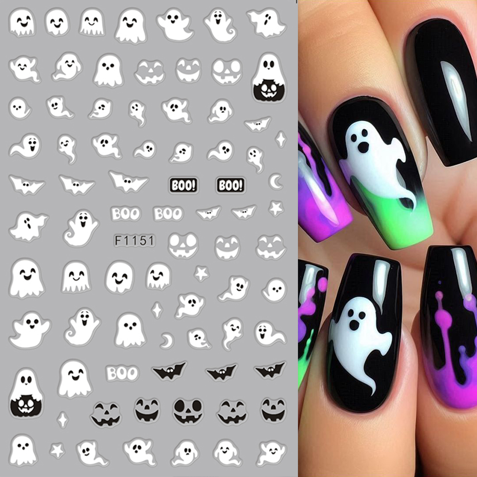 2pcs Luminous Halloween Spooky - Nail Art Full Design 评论和价格