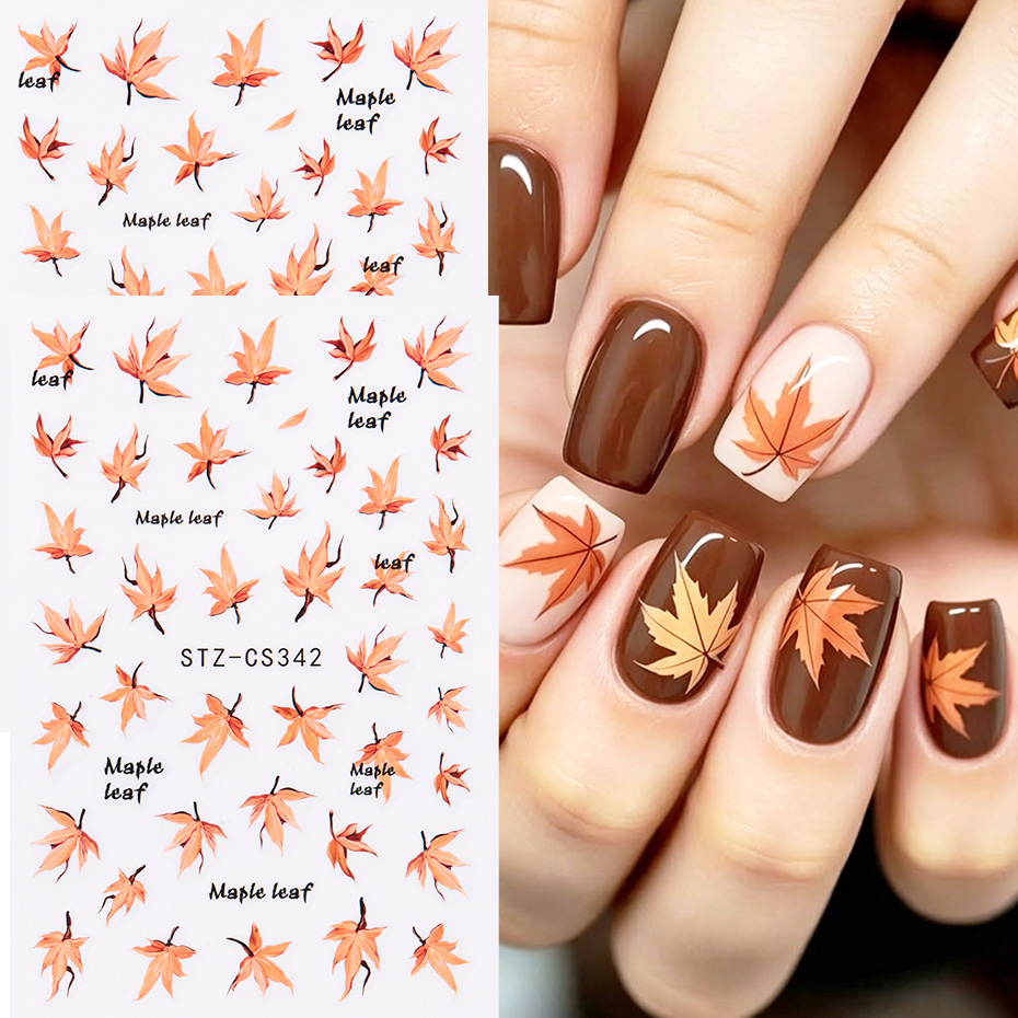 2pcs Watercolor Orange Red Map - Nail Art Full Design 评论和价格