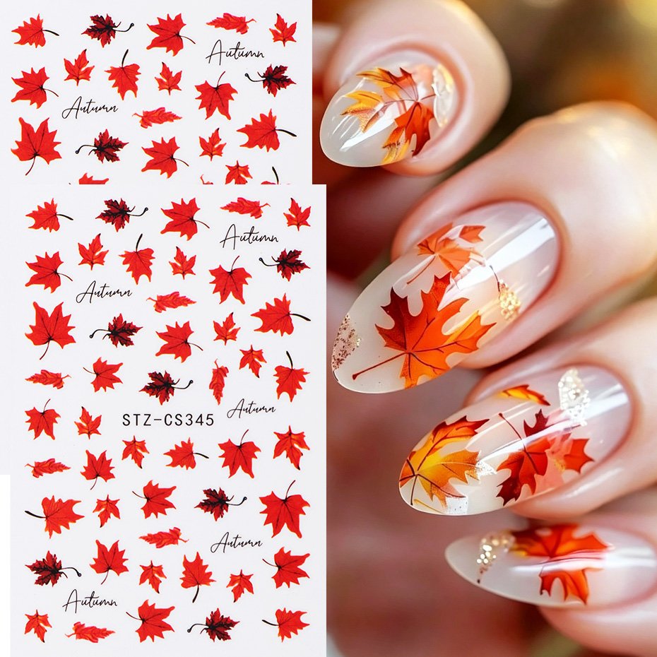 2pcs Watercolor Orange Red Map - Nail Art Full Design 评论和价格