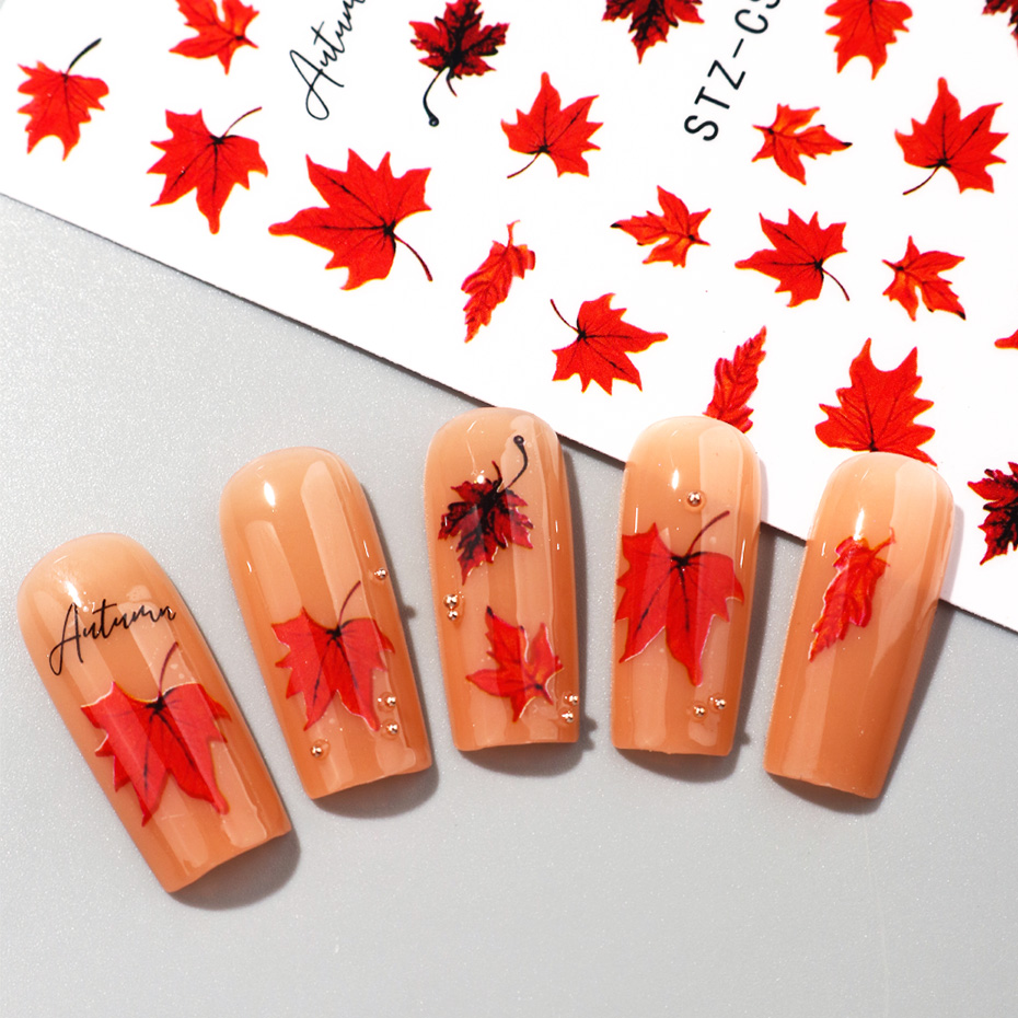 2pcs Watercolor Orange Red Map - Nail Art Full Design 评论和价格