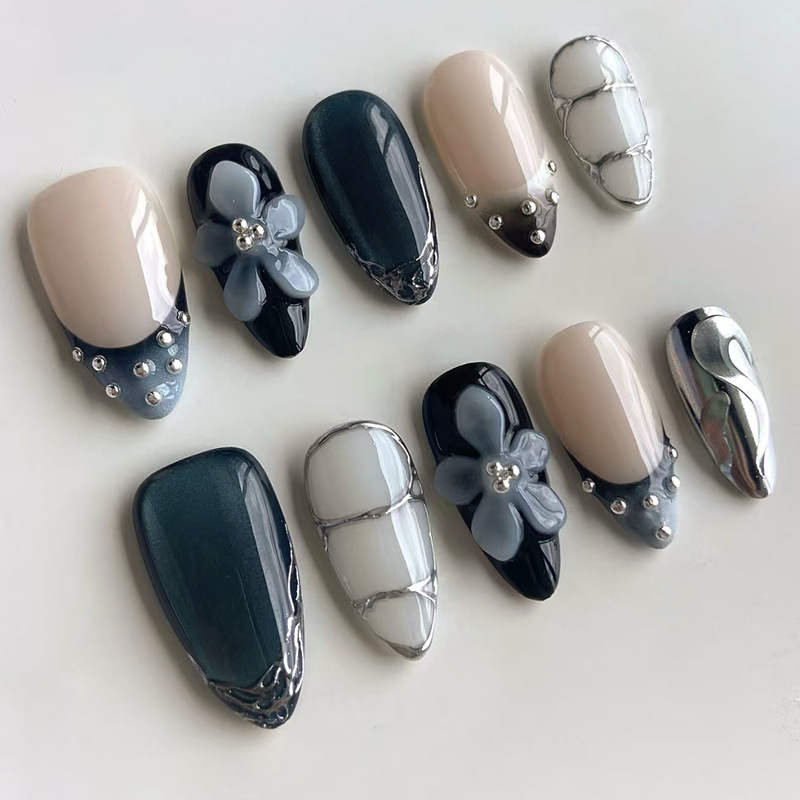 24pcs Flower Long Almond Press - Nail Art Full Design 评论和价格