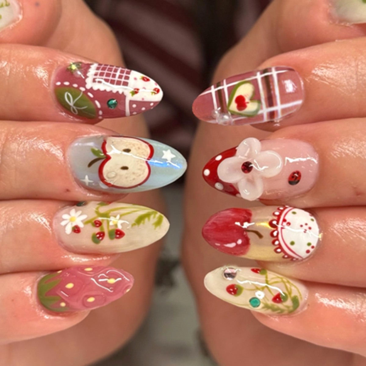 24pcs Flower Long Almond Press - Nail Art Full Design 评论和价格