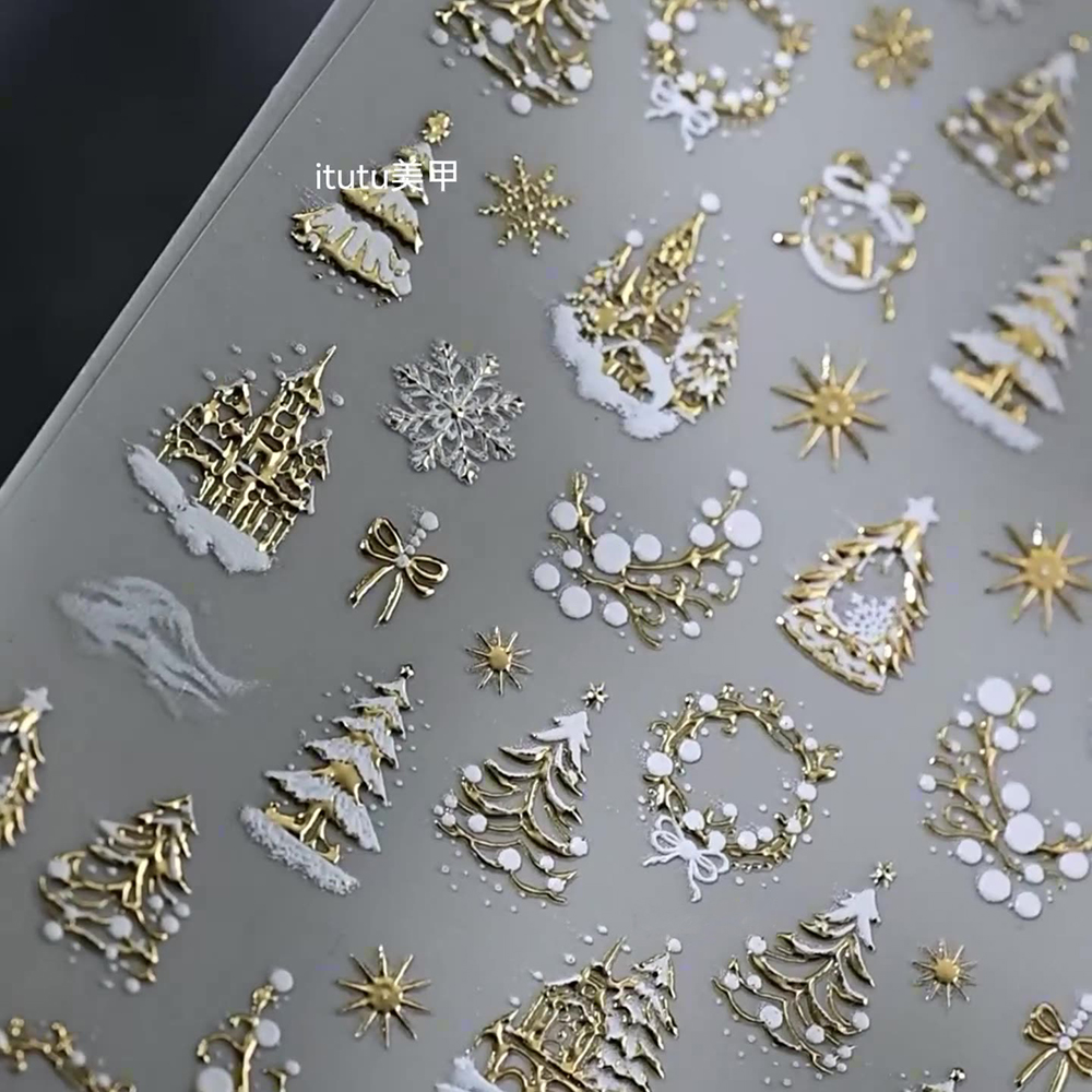 1pc 5D Gold Snow Christmas Tre - Nail Art Xmas 评论和价格