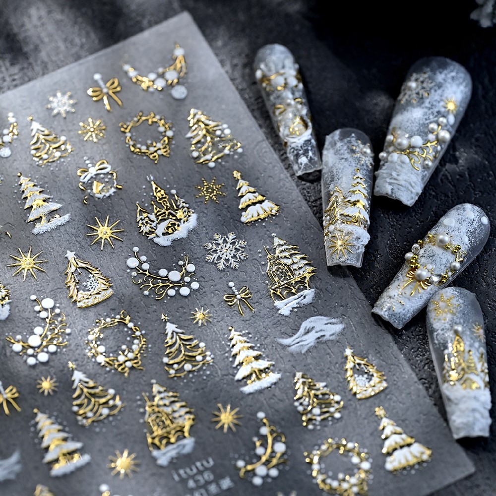 5D Embossed Gold Castle/Garlan - Nail Art Xmas 评论和价格