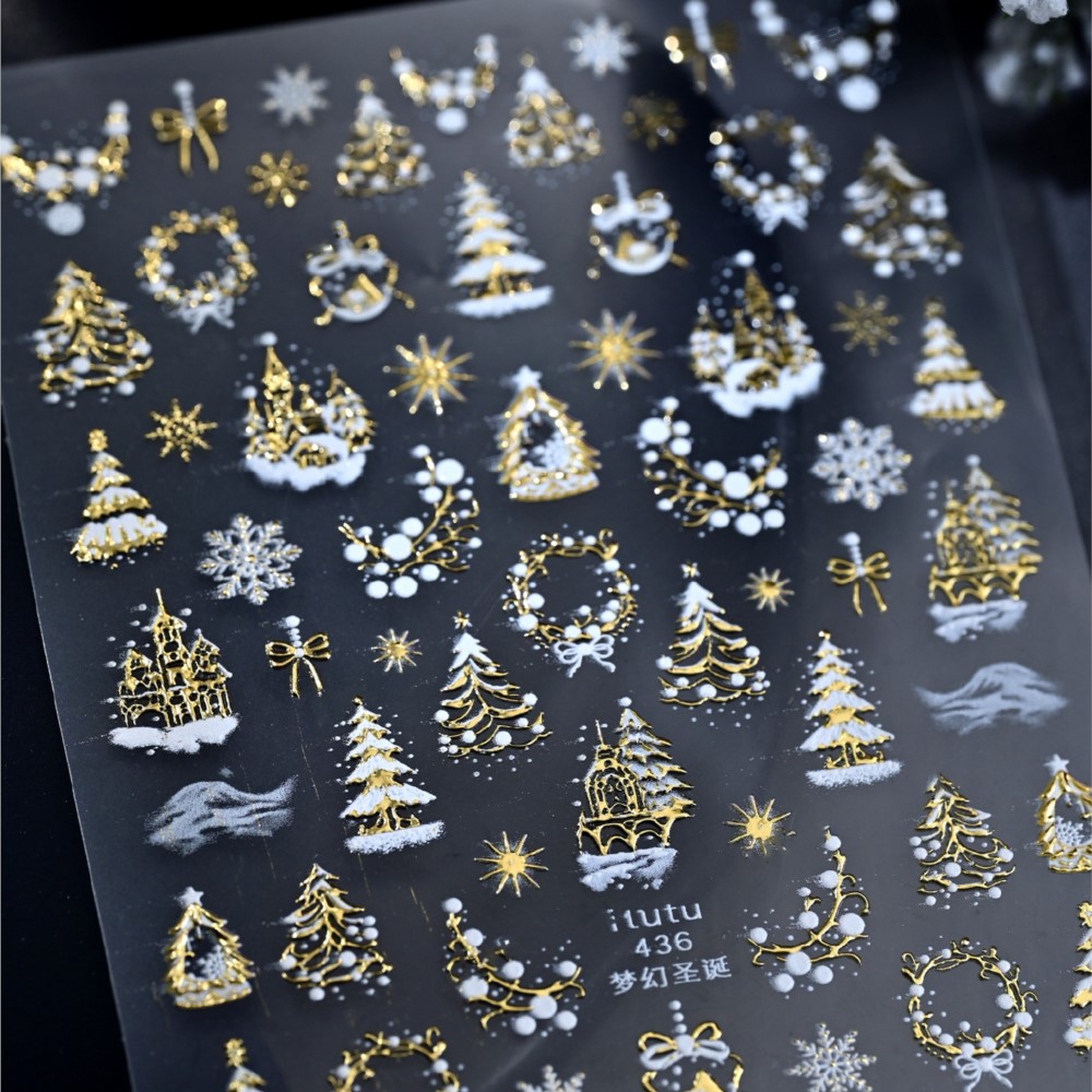 5D Embossed Gold Castle/Garlan - Nail Art Xmas 评论和价格