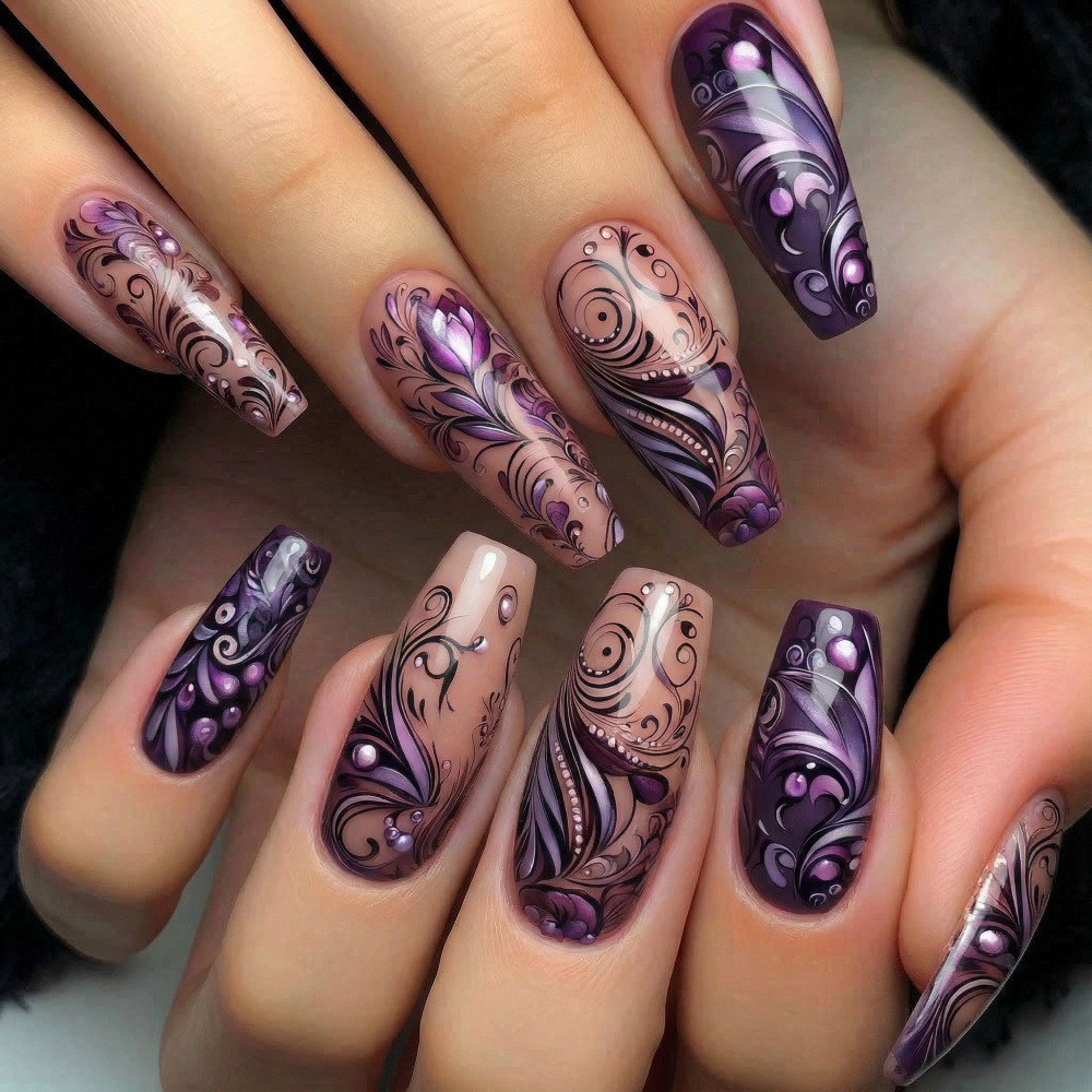Medium fake nails for women gi - Nail Art Full Design 评论和价格